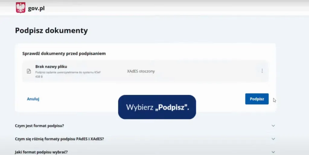 Екран з вибором підпису через Довірений профіль